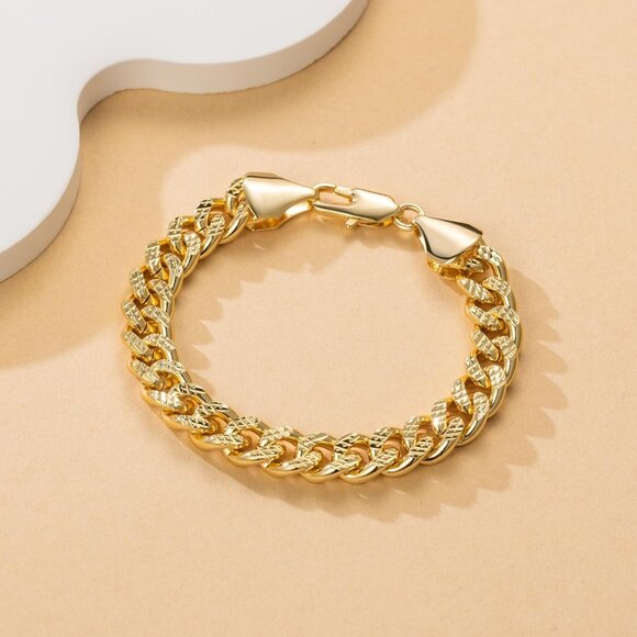 14K Gold Chunky Cuban Link Bracelets Women Men Non Tarnish Stylish Jewelry - Picture 7 of 8